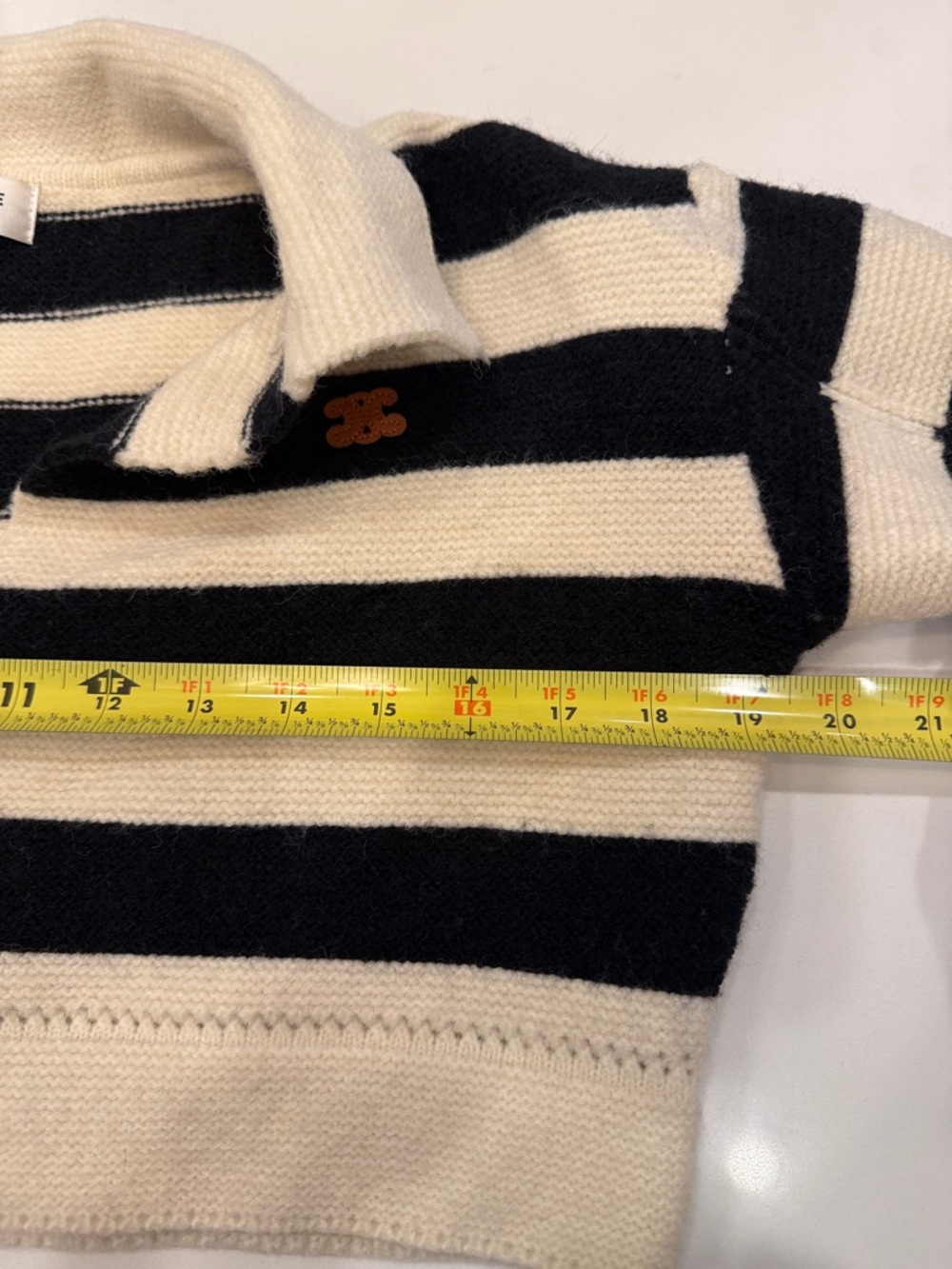 Celine Black & Cream Striped Cropped Polo Sweater - Some Discoloration - Picture 7 of 12